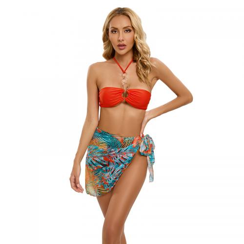 Polyester Bikini slimming & three piece printed reddish orange Set