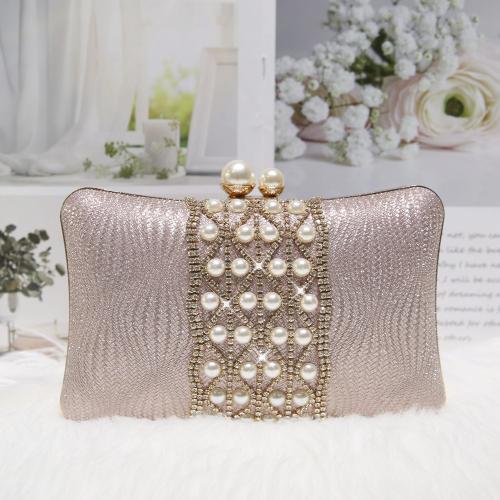 PVC & Plastic Pearl Clutch Bag with chain & attached with hanging strap & with rhinestone Solid PC