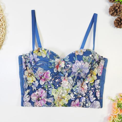 Polyester Slim Camisole midriff-baring printed floral blue PC