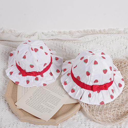 Cotton Bucket Hat & breathable fruit pattern white PC