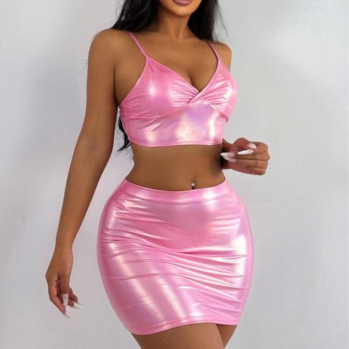 Polyester Tankinis Set & three piece & padded Solid pink Set