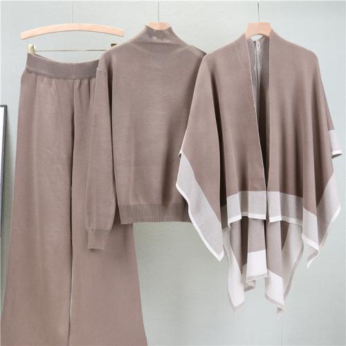 Viscose Fiber Women Casual Set three piece Long Trousers & sweater & shawl : Set