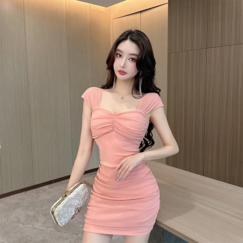 Gauze Sexy Package Hip Dresses & skinny style patchwork Solid PC