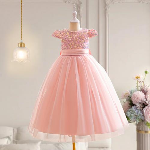 Polyester Slim & Princess & Ball Gown Girl One-piece Dress patchwork PC