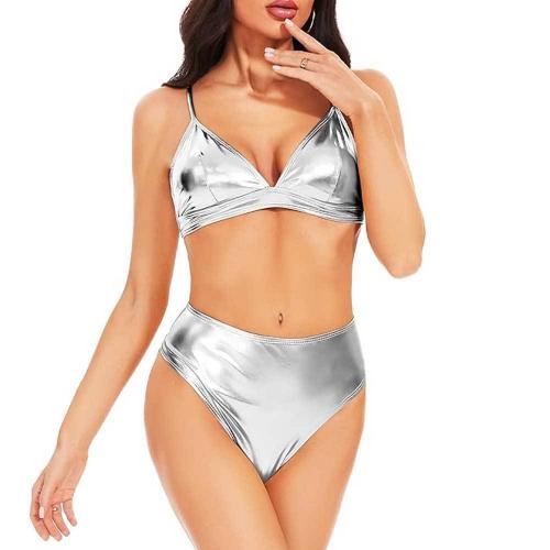Polyester Bikini & two piece & skinny style silver Set