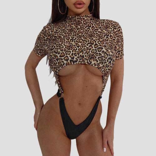 Polyester Monokini & hollow & skinny style printed leopard brown PC