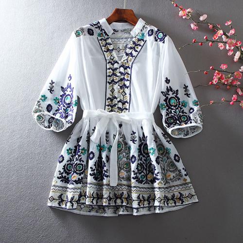 Cotton Slim One-piece Dress embroidered Solid PC