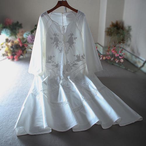 Baumwolle Einteiliges Kleid, Bestickt, Solide, Weiß,  Stück
