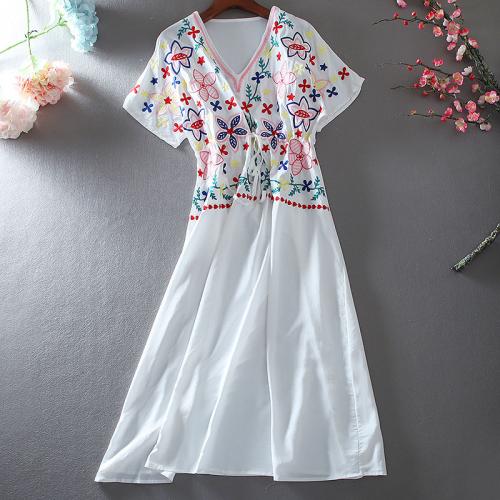 Cotton High Waist One-piece Dress embroidered Solid PC