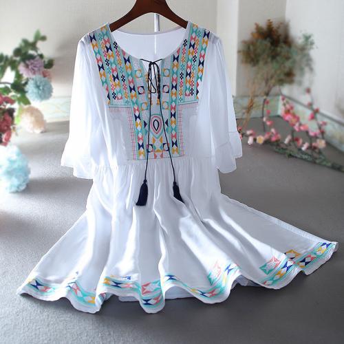 Baumwolle Einteiliges Kleid, Bestickt, Solide, mehr Farben zur Auswahl,  Stück