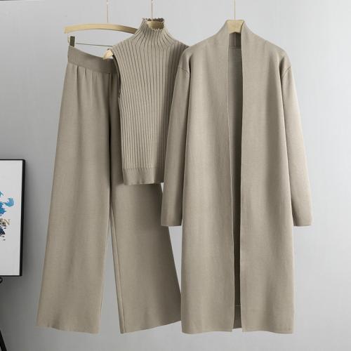 Viscose Fiber Women Casual Set three piece Long Trousers & tank top & coat Solid : Set