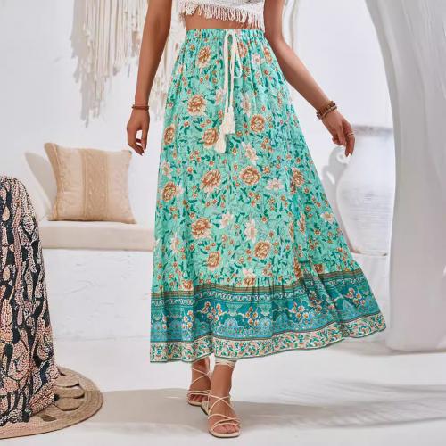 Rayon & Polyester Waist-controlled & front slit Maxi Skirt printed PC