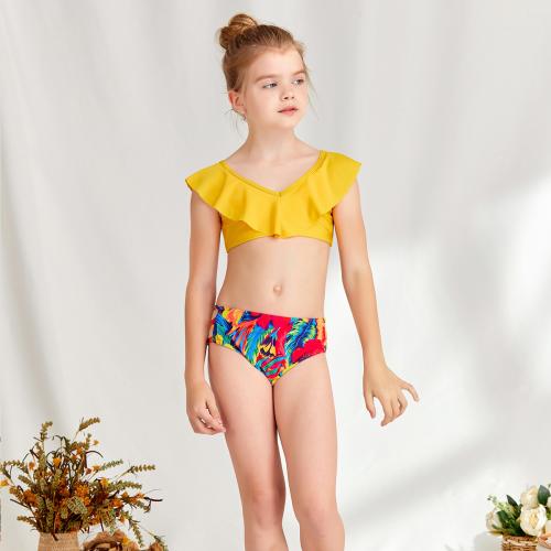Spandex & Polyester Girl Kids Swimming Bikini & two piece printed floral Set