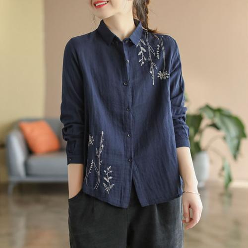 Cotton Linen Women Long Sleeve Blouses, different size for choice & loose, more colors for choice,  PC