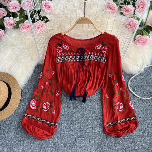 Polyester Women Long Sleeve Blouses loose embroidered : PC