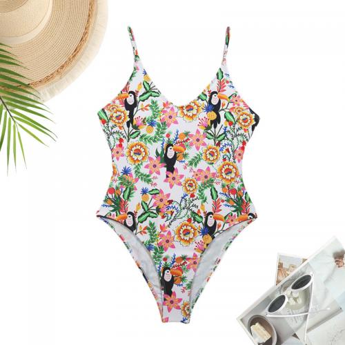 Spandex & Polyester One-piece Swimsuit & padded printed floral multi-colored PC