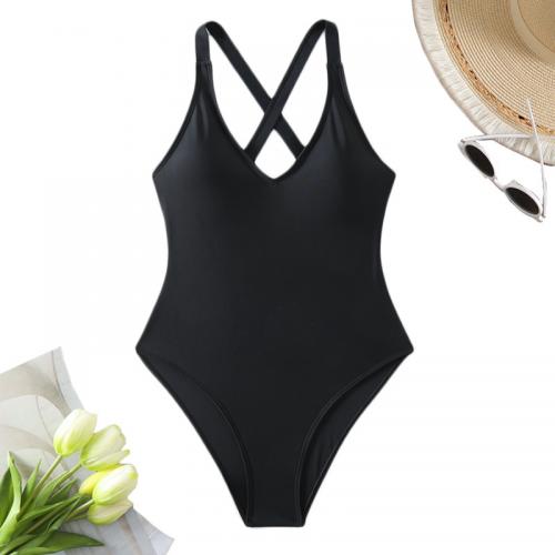 Spandex & Polyester One-piece Swimsuit backless & padded Solid black PC