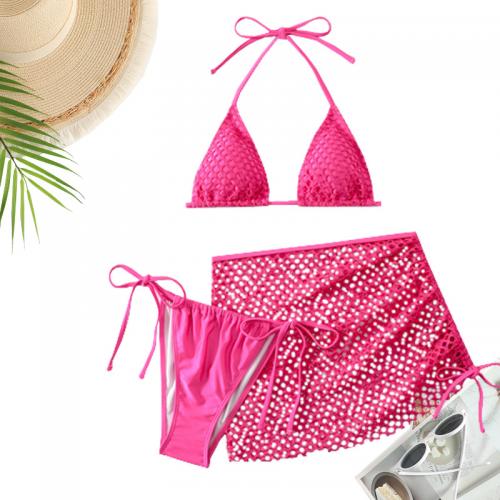 Spandex & Polyester Bikini backless & three piece & hollow & padded Solid pink Set