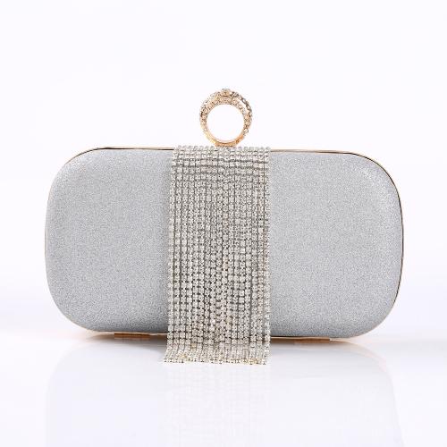 PVC & Rhinestone & Polyester Easy Matching & Tassels Clutch Bag with chain Solid PC