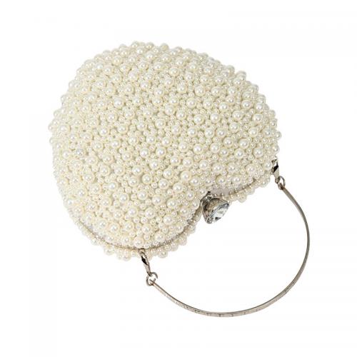 Plastic Pearl & Polyester Easy Matching Clutch Bag with chain Solid white PC