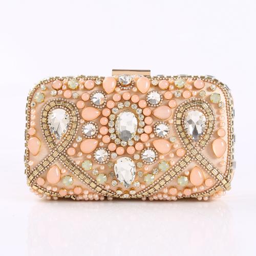 ABS & PVC & Resin & Polyester Easy Matching Clutch Bag with chain & with rhinestone mixed colors PC