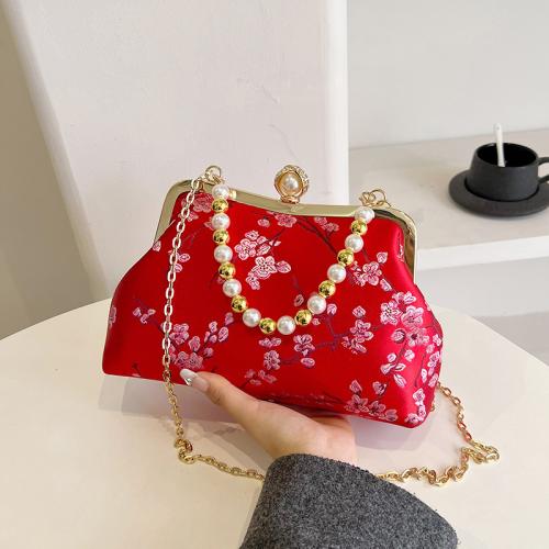 Plastic Pearl & Nylon Evening Party Clutch Bag with chain floral PC