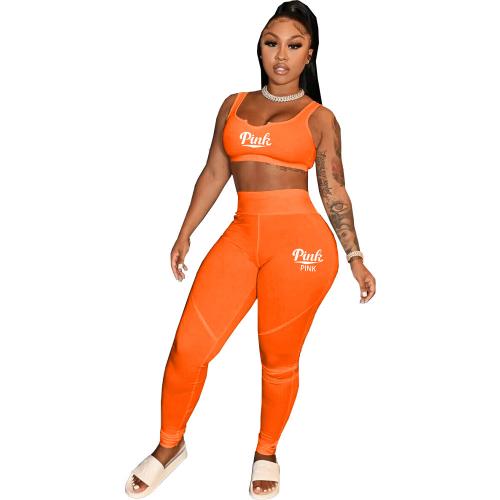 Polyester Women Casual Set midriff-baring & two piece Pants & camis printed letter Set