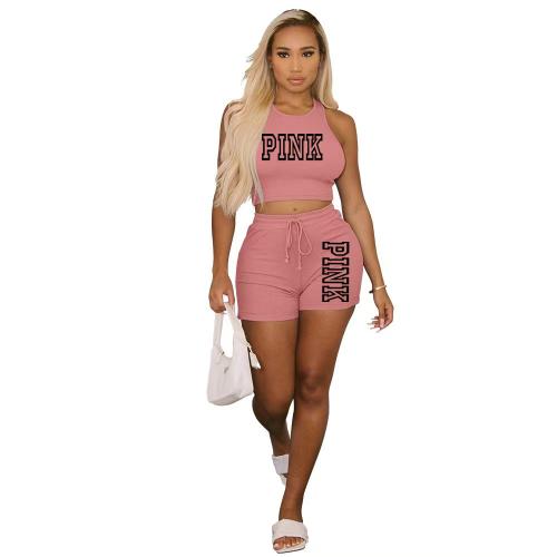 Polyester Women Casual Set midriff-baring & two piece Pants & camis printed letter Set
