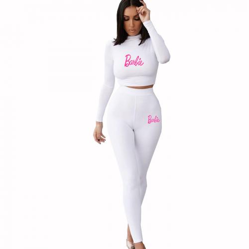 Polyester Women Casual Set midriff-baring & two piece Pants & top printed letter Set