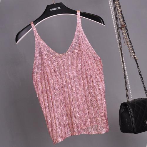 Sequin & Polyester Tank Top slimming patchwork : PC