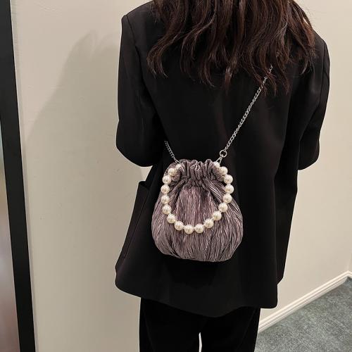 Cloth & Plastic Pearl Bucket Bag Handbag with chain Solid PC