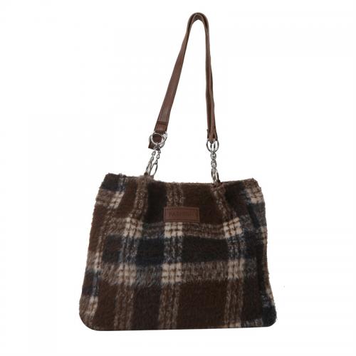 Cloth & PU Leather Tote Bag & Easy Matching Shoulder Bag, plaid, more colors for choice,  PC