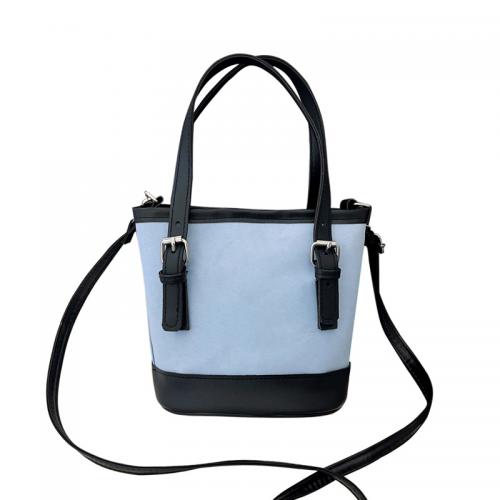 PU Leather Easy Matching & Bucket Bag Handbag attached with hanging strap blue PC