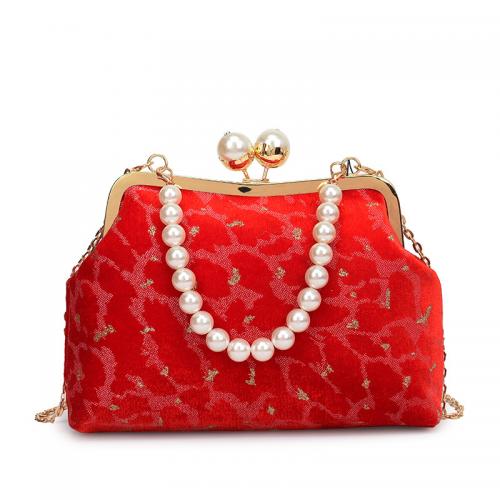Plastic Pearl & Velour Evening Party Clutch Bag with chain & durable PC