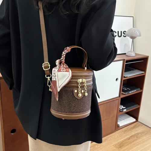 PU Leather with silk scarf & Bucket Bag Handbag PC