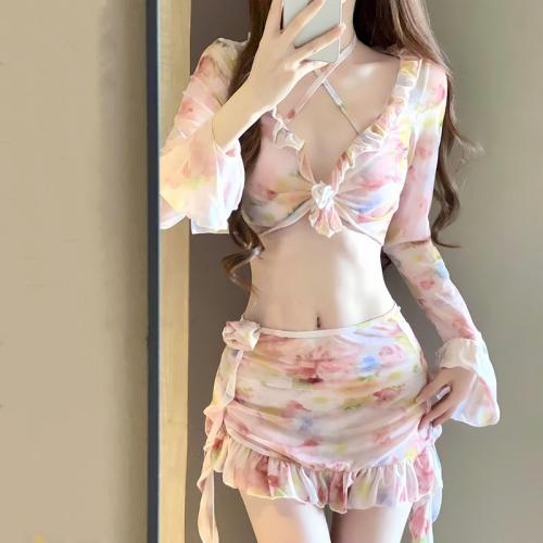Polyester Bikini Afgedrukt Bloemen veelkleurig Instellen