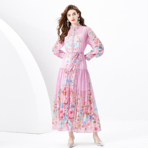Polyester Waist-controlled & Soft & long style & Plus Size One-piece Dress slimming printed floral PC