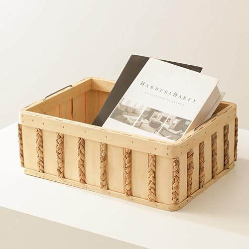 Wooden Multifunction Storage Basket durable Marbling khaki PC