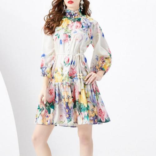 Real Silk & Polyester Waist-controlled & Plus Size One-piece Dress slimming printed PC