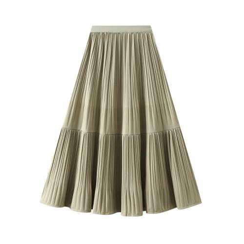 Polyester Soft & Pleated Maxi Skirt large hem design Solid : PC