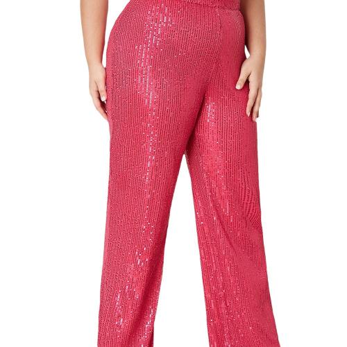 Sequin & Polyester Slim & Plus Size Women Long Trousers & loose fuchsia PC