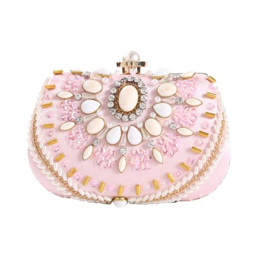 Acrylic & Polyester hard-surface & Easy Matching Clutch Bag with rhinestone pink PC