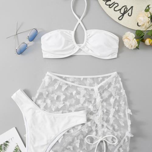 Spandex & Polyester Bikini, Gedruckt, Weiß,  Festgelegt
