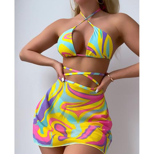 Polyamide & Polyester Bikini, different size for choice & three piece & padded, printed, multi-colored,  Set