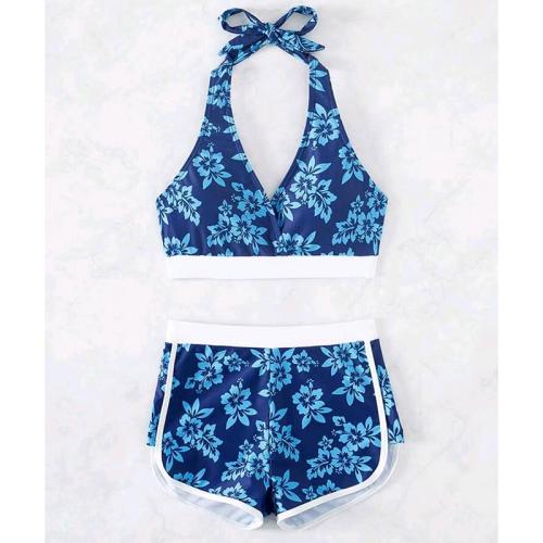 Polyamide & Polyester High Waist Tankinis Set, different size for choice & two piece & padded, printed, floral, more colors for choice,  Set