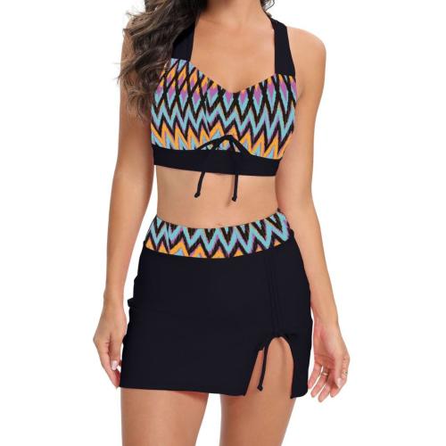 Polyester Tankinis Set slimming & backless & two piece printed striped Set