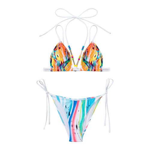 Polyester Bikini, slimming & different size for choice & two piece, printed, multi-colored,  Set