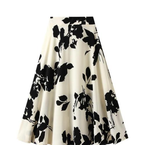 Polyester Waist-controlled Maxi Skirt large hem design & slimming printed floral : PC