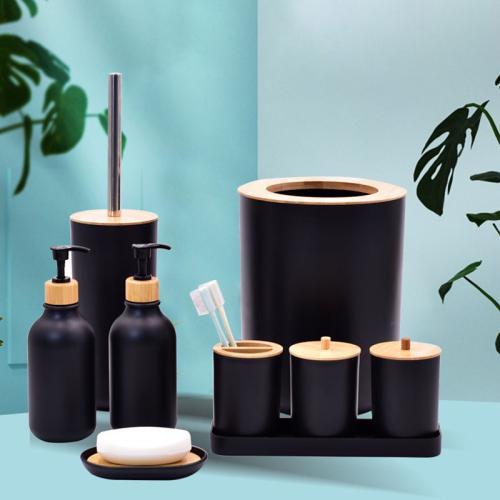 Bamboo & Plastic Cement & Stainless Steel Bathroom Accessories Set nine piece Solid Set