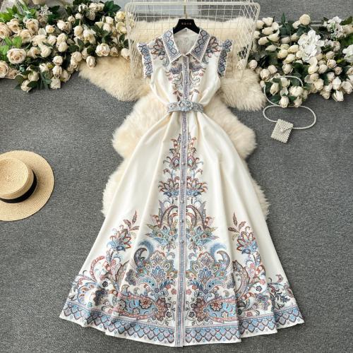 Mixed Fabric Waist-controlled & Soft & long style One-piece Dress slimming printed floral PC